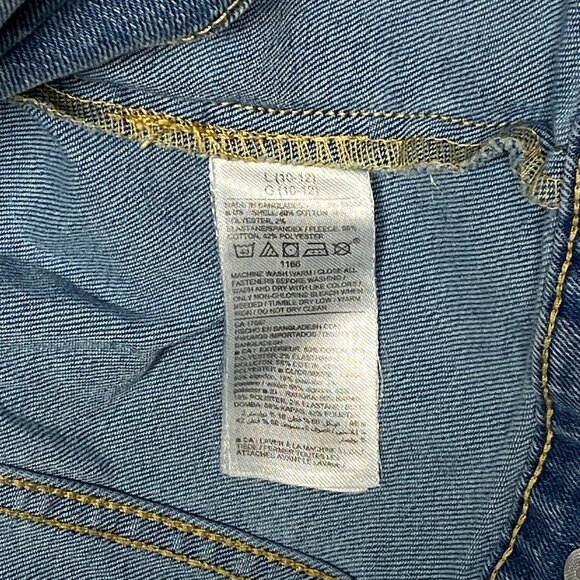 Old Navy Hooded Denim Trucker Jacket L Faded Medium Blue Jean Button-Up Kids L - Picture 11 of 11